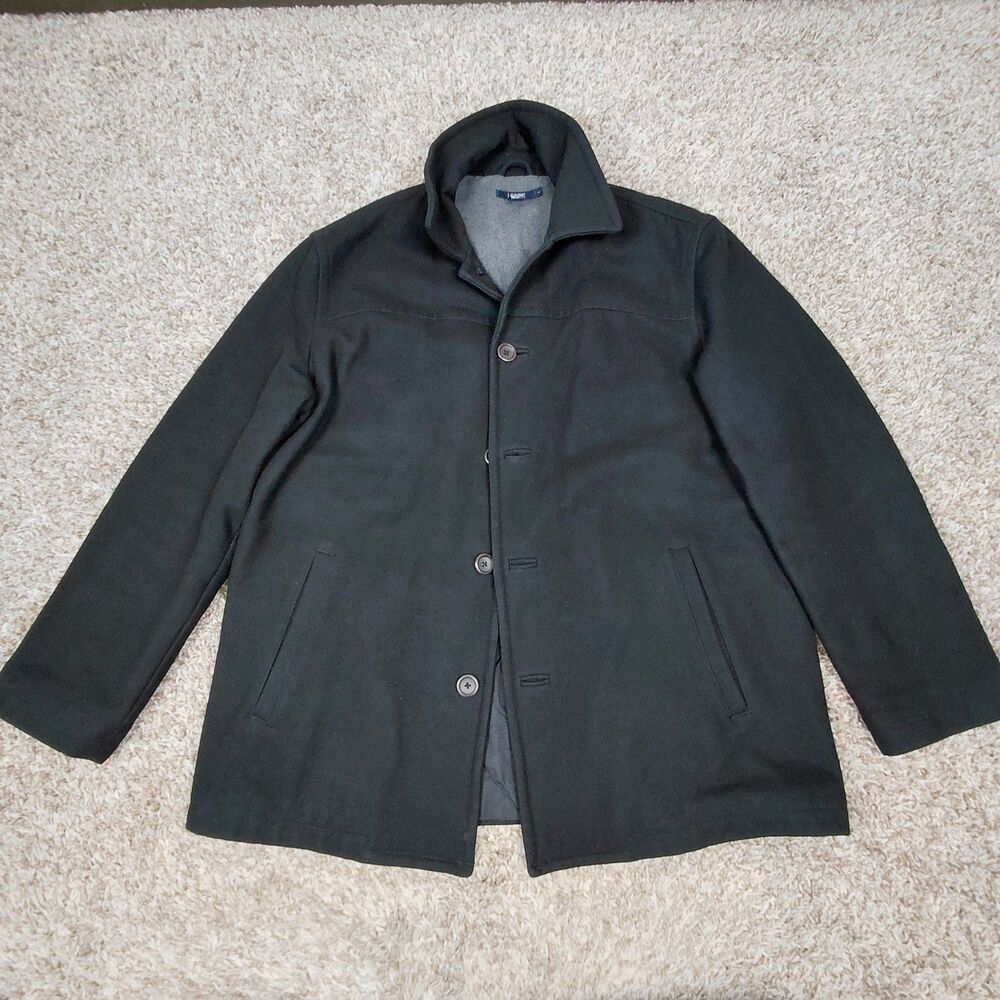J. CREW Peacoat Mens Large Black Quilt Lined University Jacket Wool Blend
